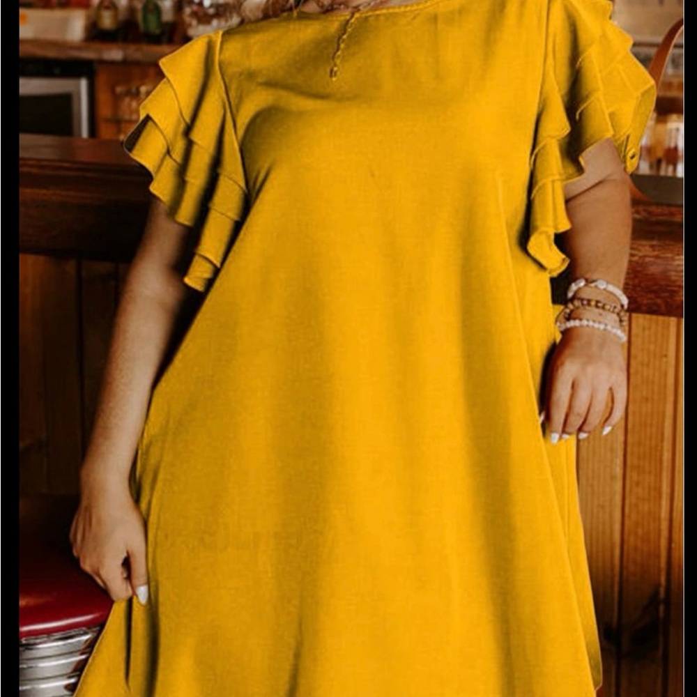 Yellow Ruffle Sleeve Dress